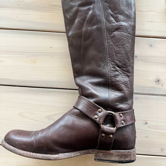 FRYE Phillip Harness Tall Dark Brown Leather Boot 76850 Size 8.5 - Picture 4 of 5
